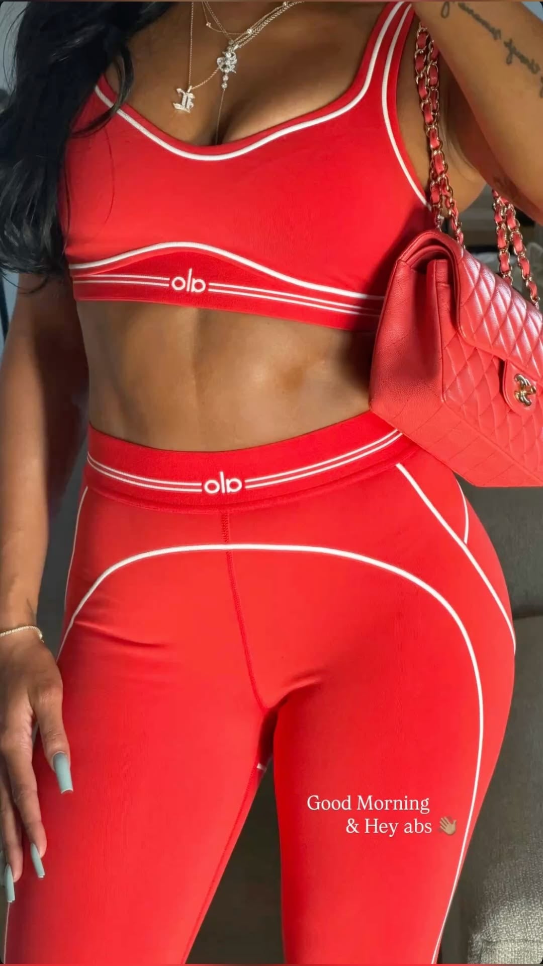 Red Alo Sports Bra & Leggings Set